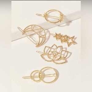 Gold Metal Hair Clips Moon| stars| Lotus Shaped hair clips 5 pcs bundle